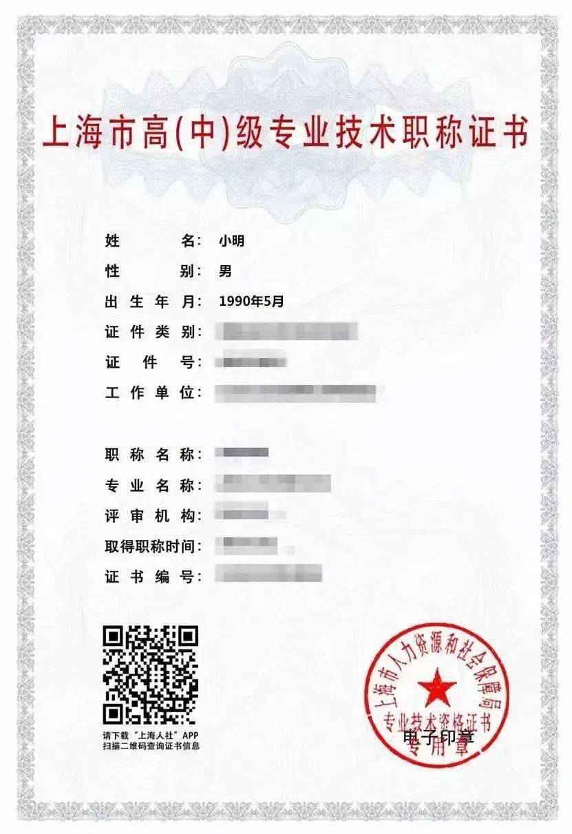 职称证书都是电子证书,专业技术资格电子证书已纳入上海市电子证照库