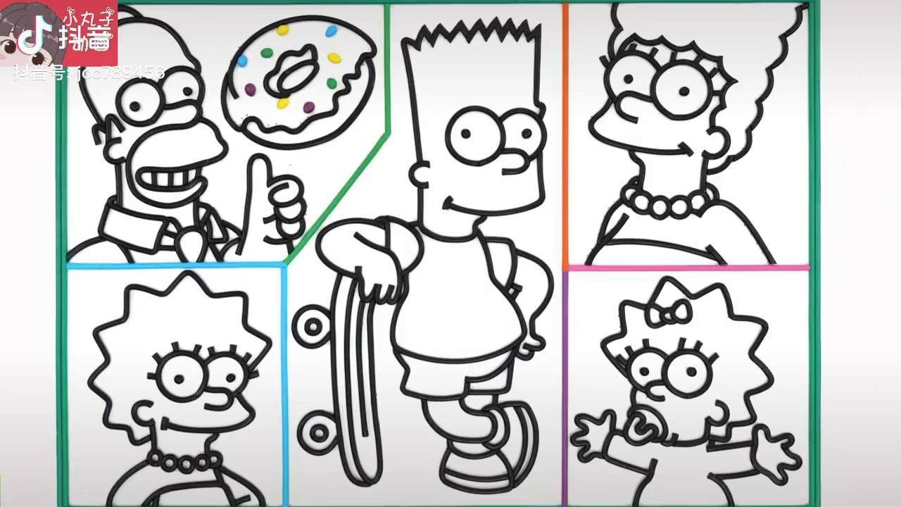 辛普森一家品尝草莓甜甜圈 滑滑板开心极啦 简笔画 涂鸦 儿童画教程