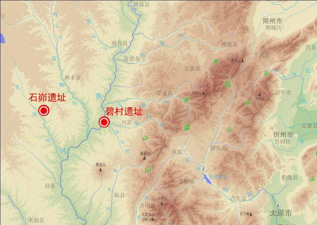 图一 碧村遗址地理位置示意图碧村遗址位于山西省吕梁市兴县高家村镇