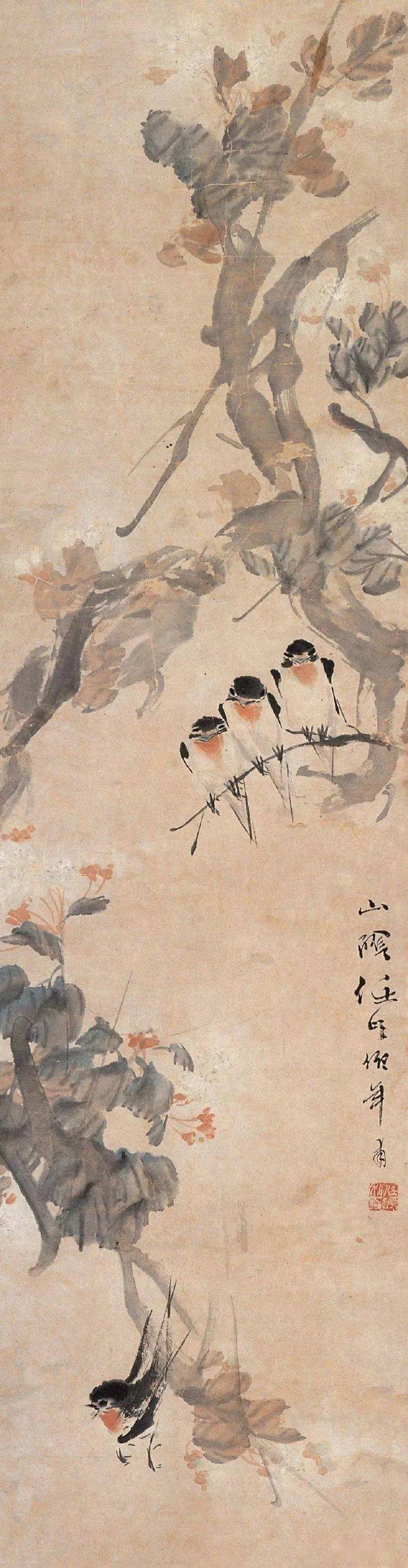 燕雀翠鳴:任伯年筆下的靈動小鳥_花鳥_紫藤_畫面