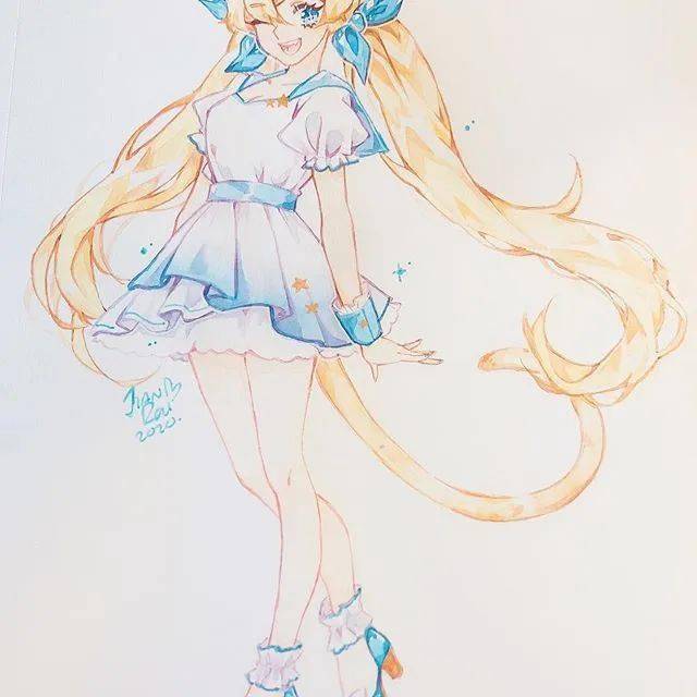 【彩铅水彩结合】动漫女生上色人线条超干净|线稿临摹素材