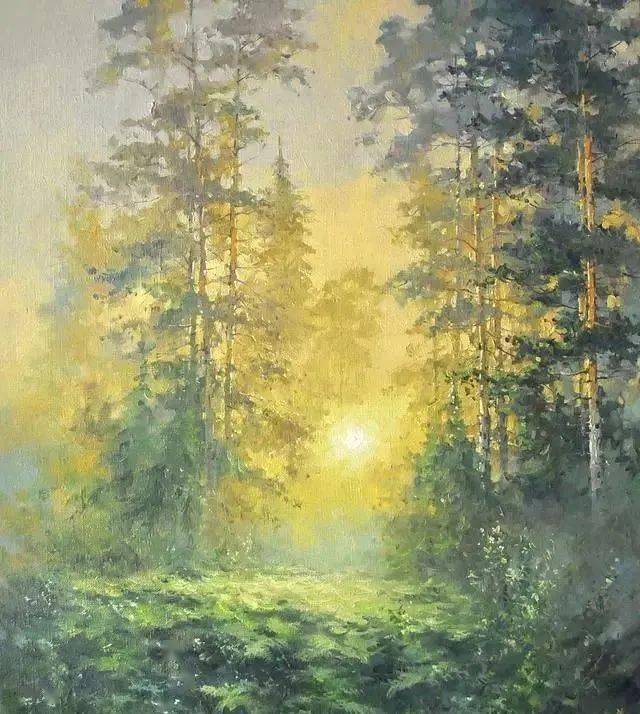 很有意境的风景水彩画带你走进森林深处感受绿色自然气息_Khaikov
