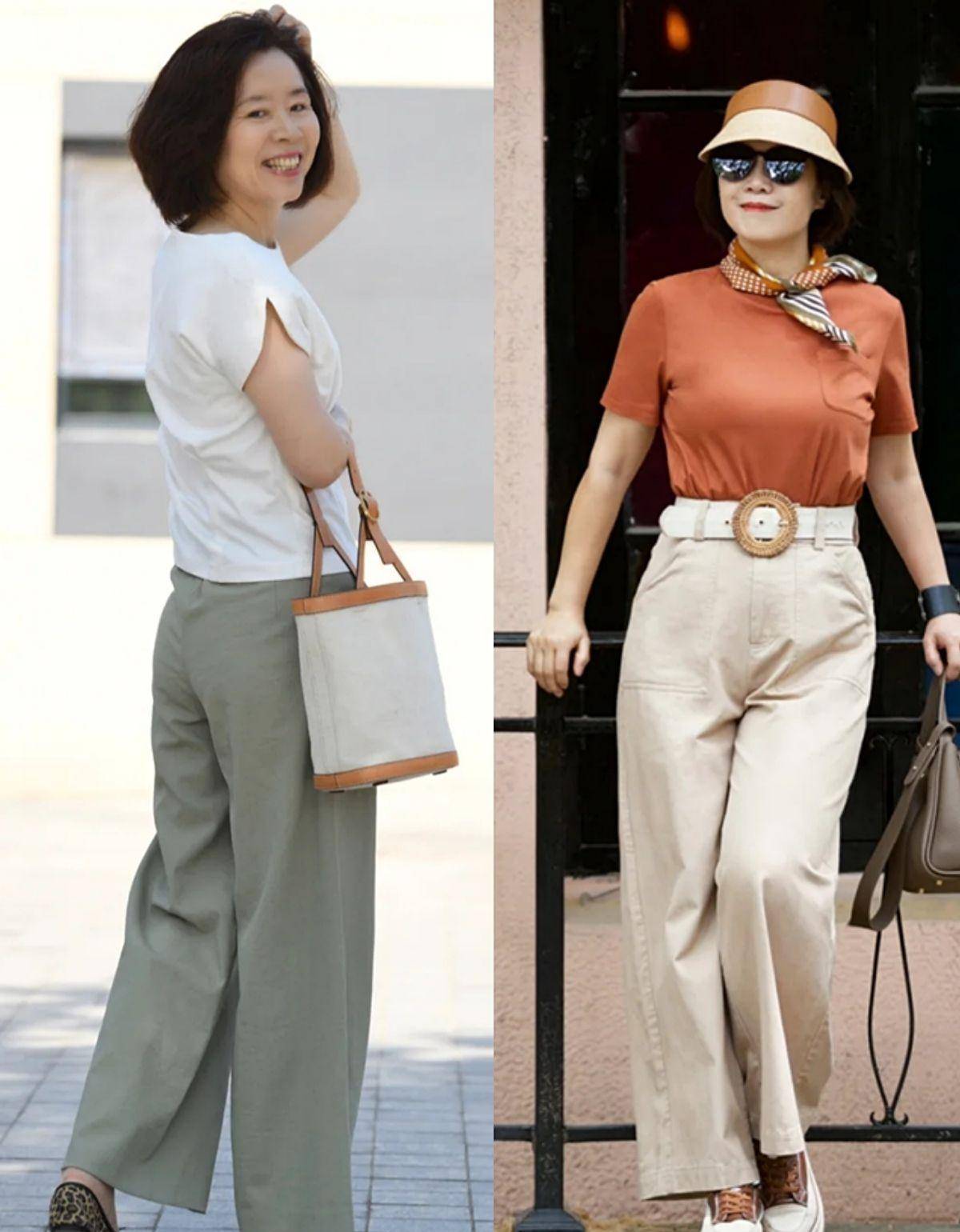 夏季穿阔腿裤时,建议50岁的女人多配这些上衣,优雅舒适还高级