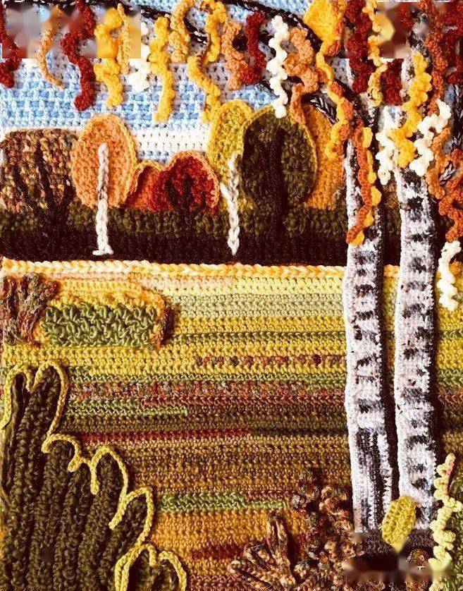 她把钩针当成了画刷,钩出的立体画瞬间让人惊叹!_底布_画面_唯美