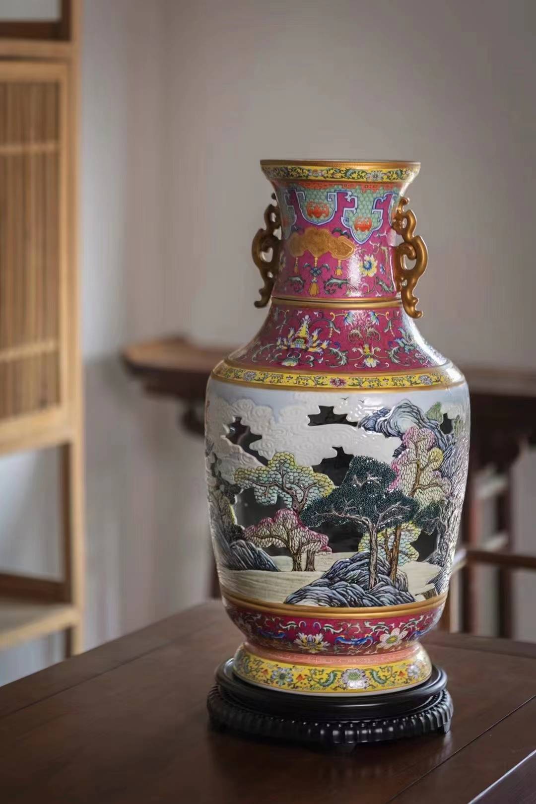 阳士琦大师陶瓷 有凤来仪百鸟朝凤转心宝尊 国博鉴定,南京工美出品