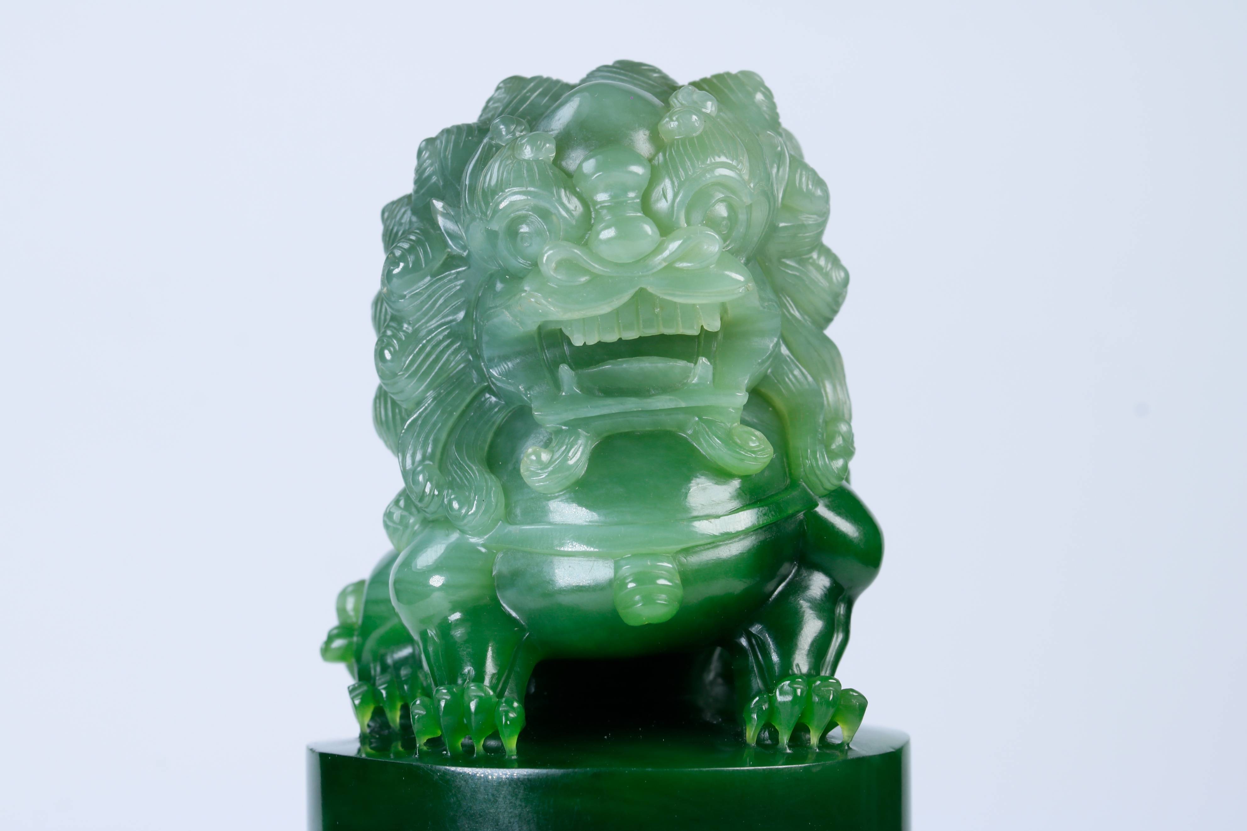 【玉恒好品】王者象征——碧玉神狮印_狮子_杨梦_和田