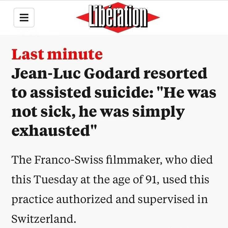 导演让-吕克·戈达尔去世 是法国新浪潮电影的奠基者之一