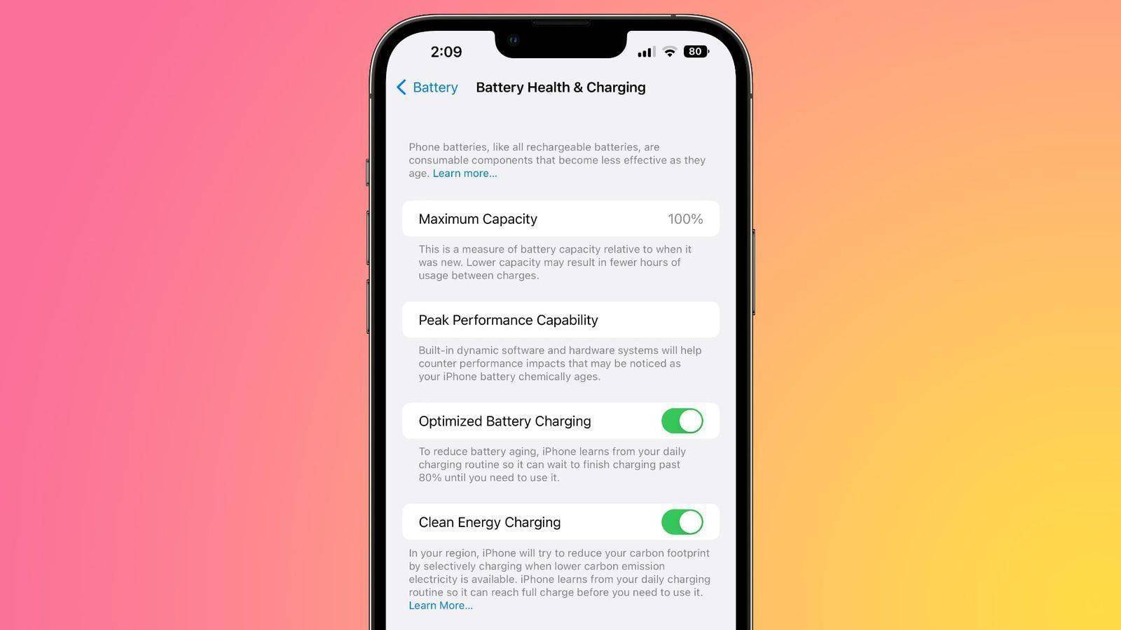 iOS 16.1测试版引入了新的清洁能源充电功能