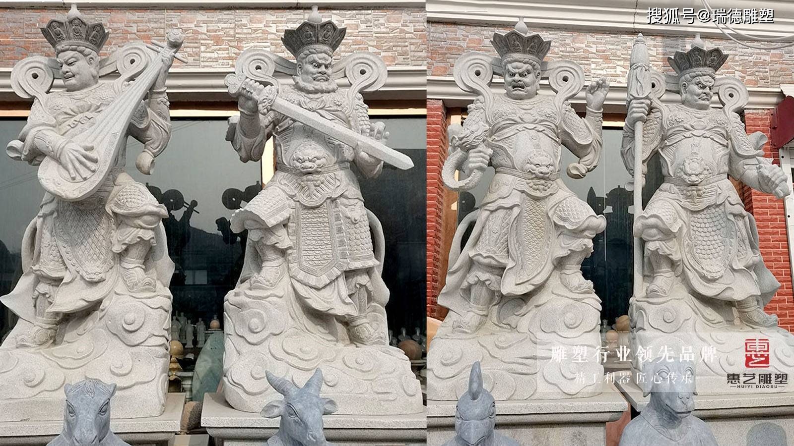 佛教的护法天神——铸铜石雕四大天王金刚雕塑_琵琶_法器_人物