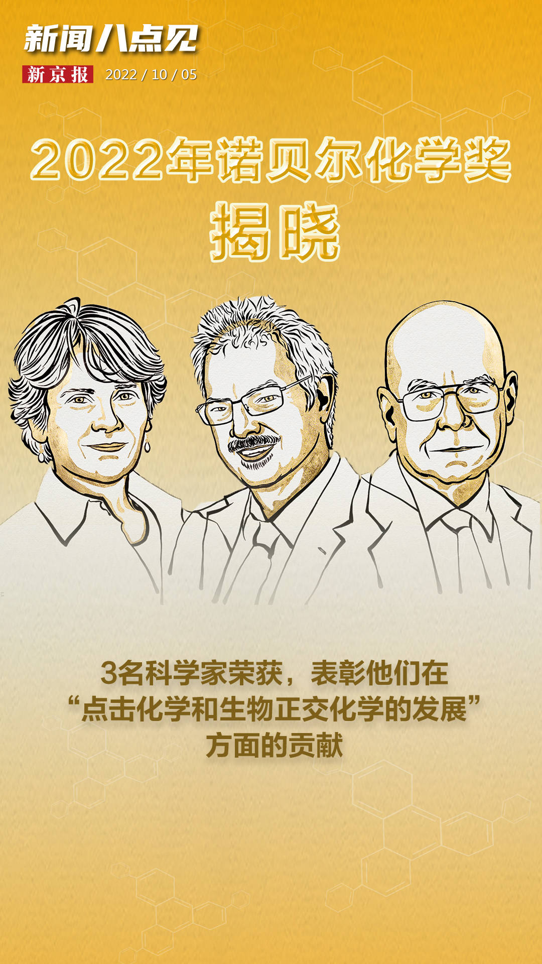 新闻8点见丨揭晓！三位科学家分享2022年诺贝尔化学奖_三位科学家获2022年诺贝尔化学奖_3位科学家获2022年诺贝尔物理学奖_食品