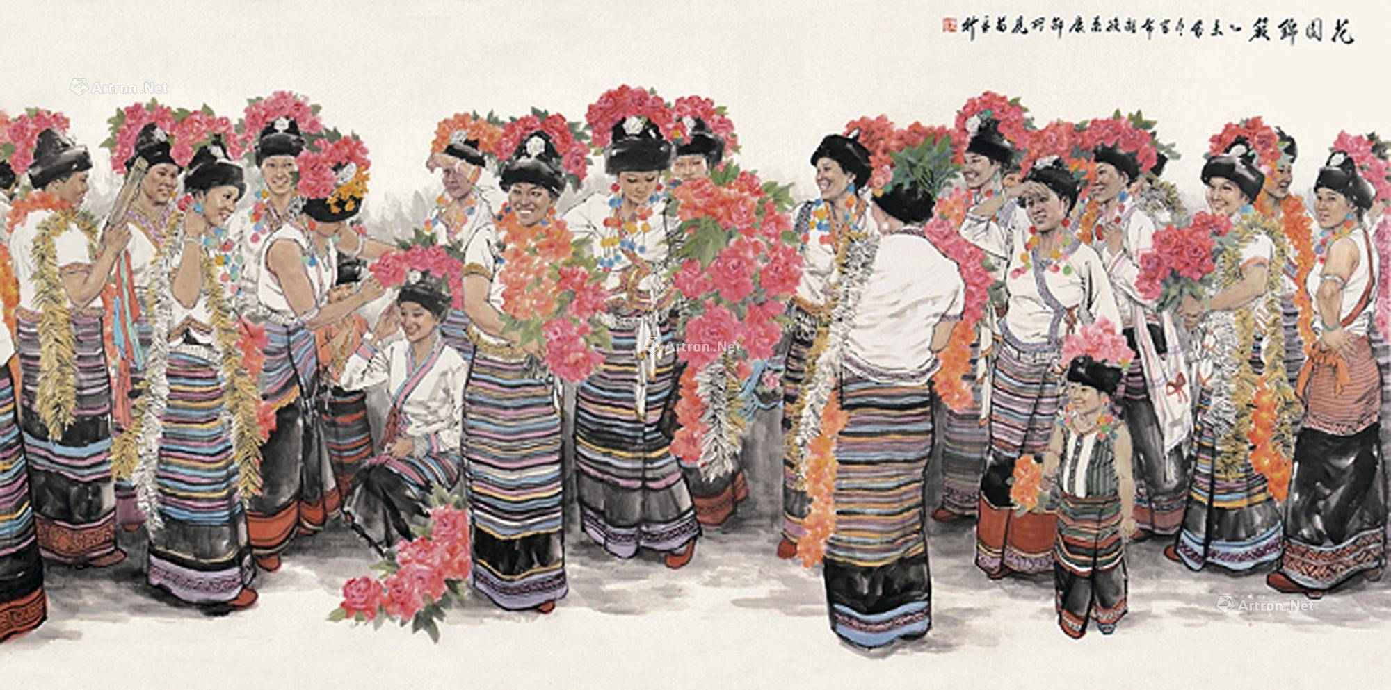 苗再新人物画《花团锦簇》,以593.4万价格被收藏_成交_画作_形象