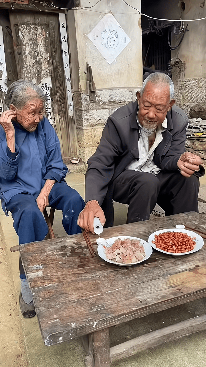 八旬恩爱夫妻饮酒,途中夹菜喂给对方吃,让人既感动又羡慕