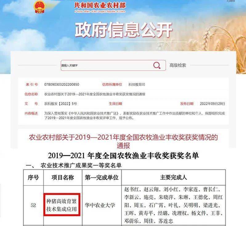 喜报！扬翔&amp;华中农大校企合做功效获“全国农牧渔业丰收奖”一等奖