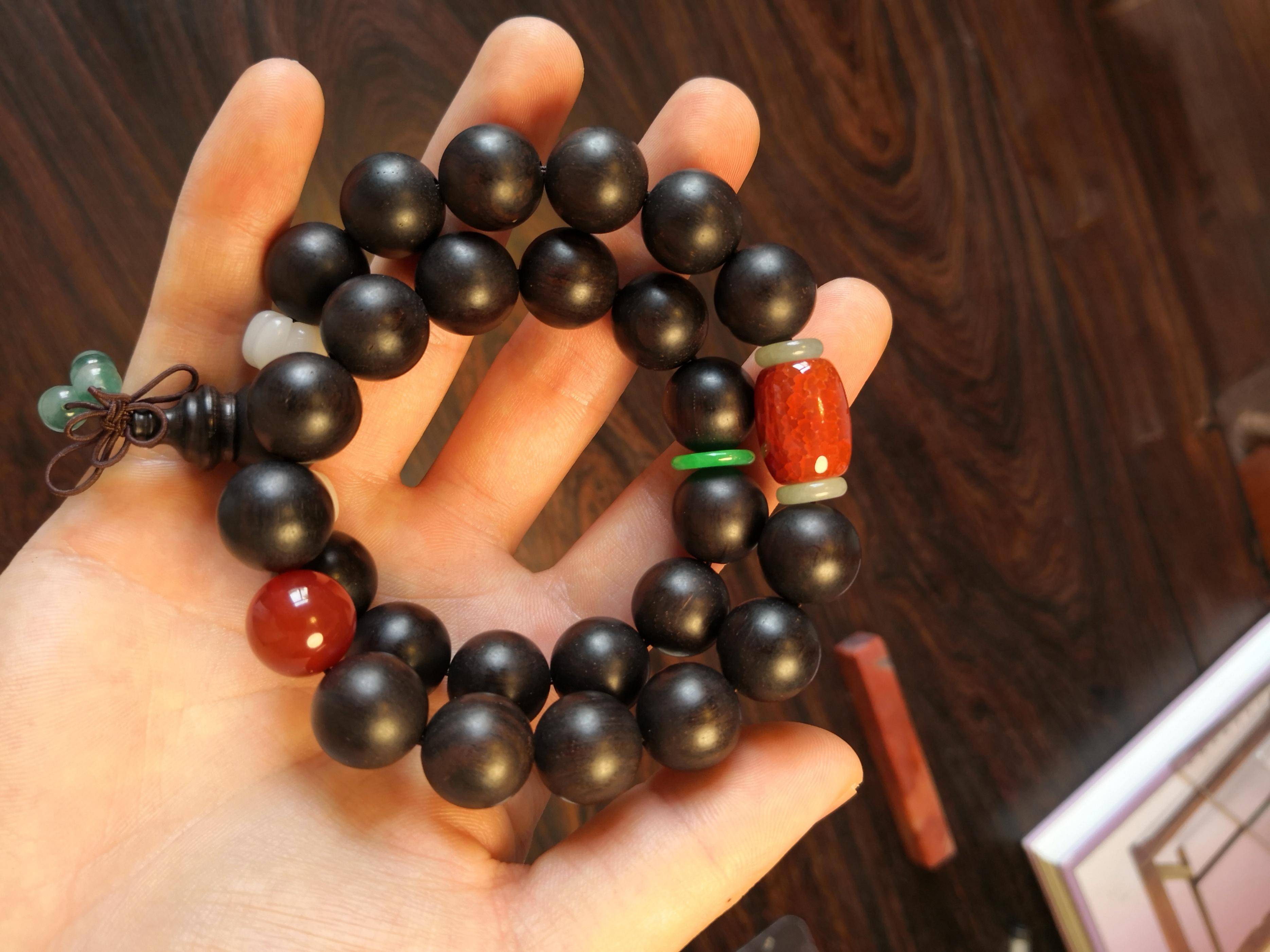 原创 红木文玩手串 手持念珠配玛瑙_菩提果_珠子_护身符