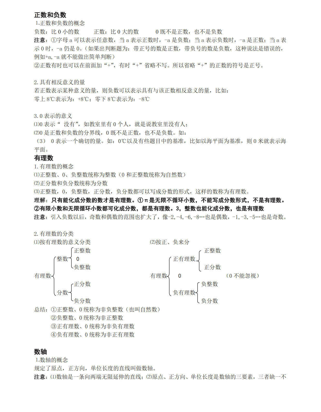 七年级上册初中数学人教版知识要点汇总 数学 初中 知识