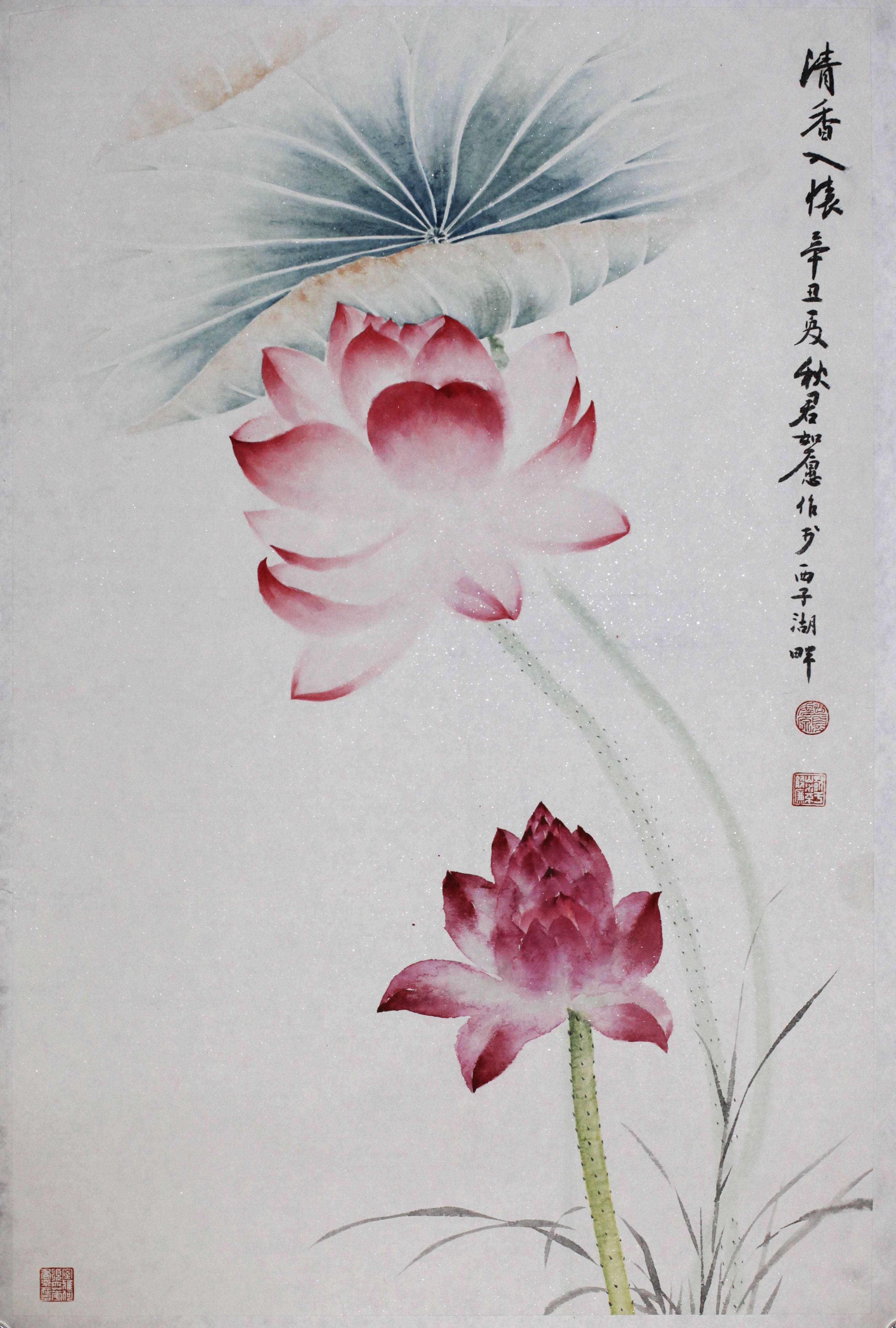青年女画家陈如愿就是一位画荷花的高手,她毕业于中国美术学院花鸟画
