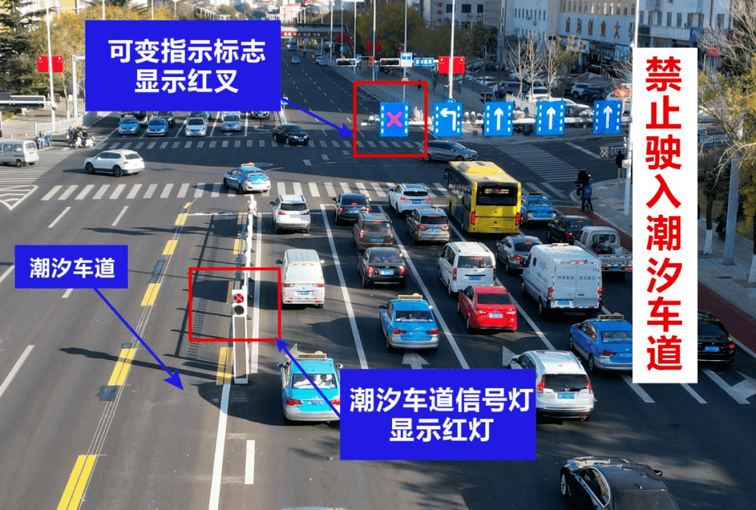威海首个路口采取潮汐车道左转方式,大家快来关注一下吧!