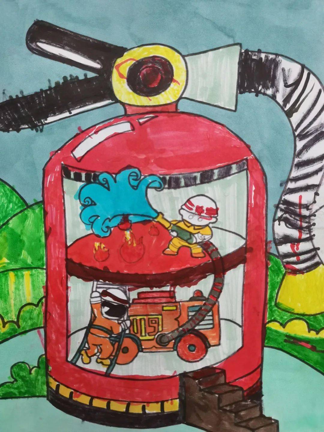 儿童消防作文绘画作品图片
