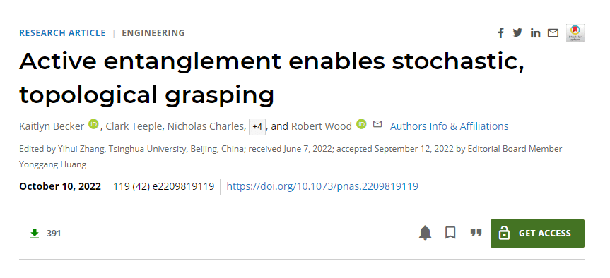 Active entanglement enables stochastic, topological grasping