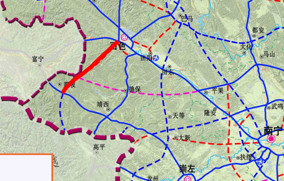 百色经那坡至平孟公路一共分成两段高速,一段是那坡至平孟口岸,这段