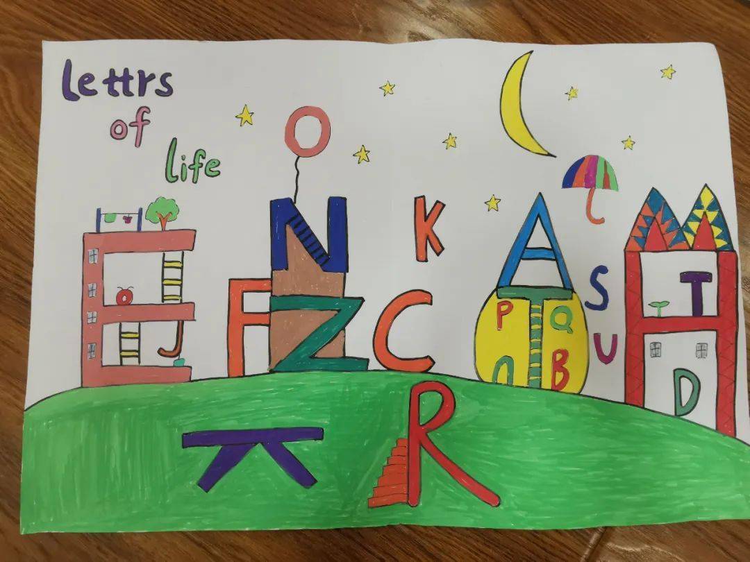 充分发挥了自己的想象力,将英语所学与绘画技巧相结合,呈现出了一幅幅