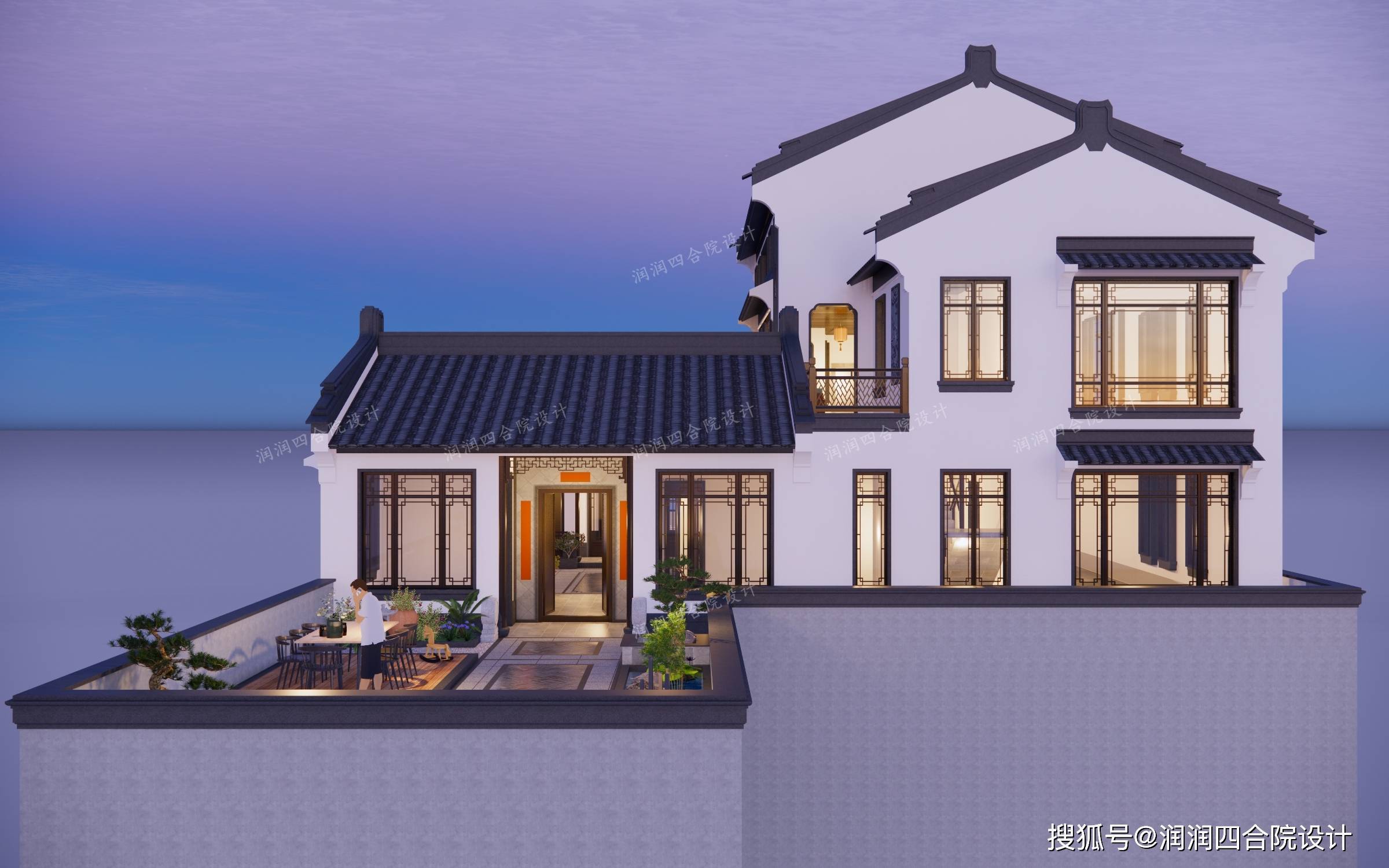 创新广东潮汕楼顶中式四合院22×18——润润四合院设计刘鹰_庭院_厢房