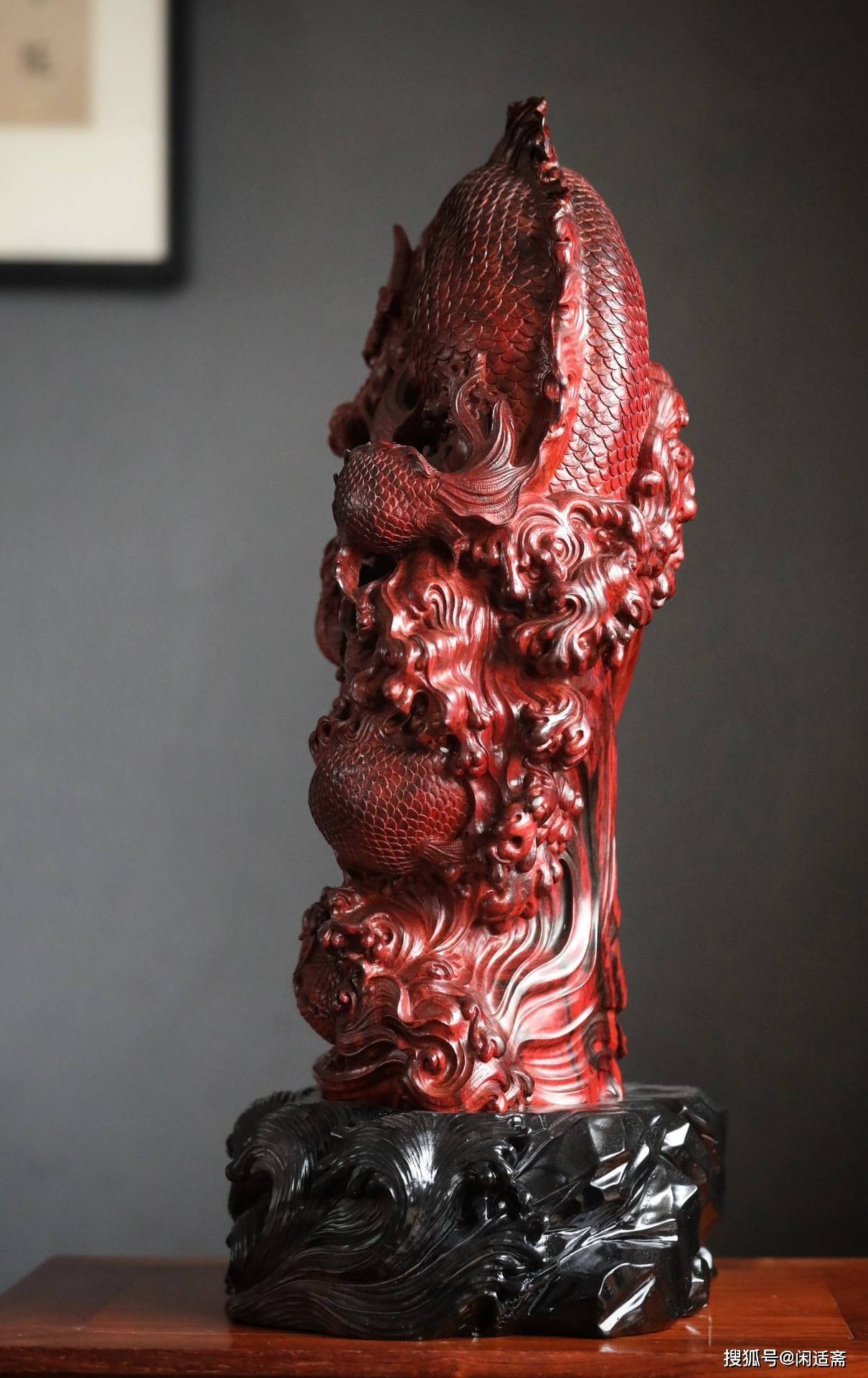 鱼化龙,紫檀木雕,吉祥摆件_龙门_鲤鱼_鱼身