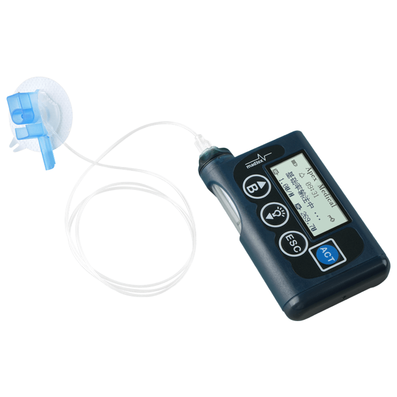 胰岛素泵一般由电池驱动的机械泵系统,储药器,与之相连的输液管,可