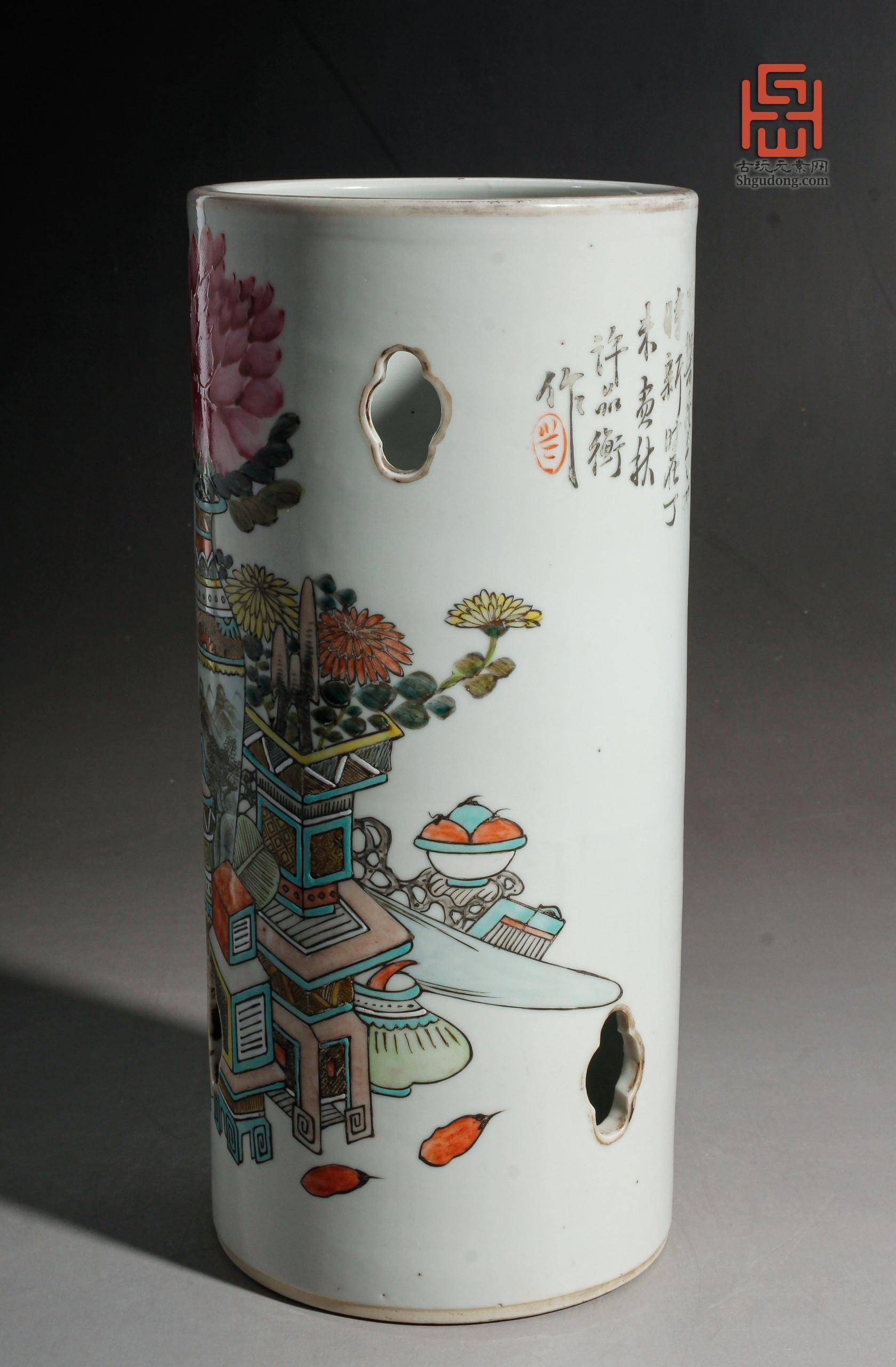 清光绪 博古名家徐品衡作浅绛彩博古图帽筒_许品衡_藏品_年制