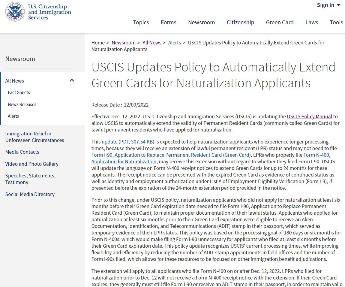 美国移民局：入籍申请人绿卡有效期自动延长24个月_搜狐网