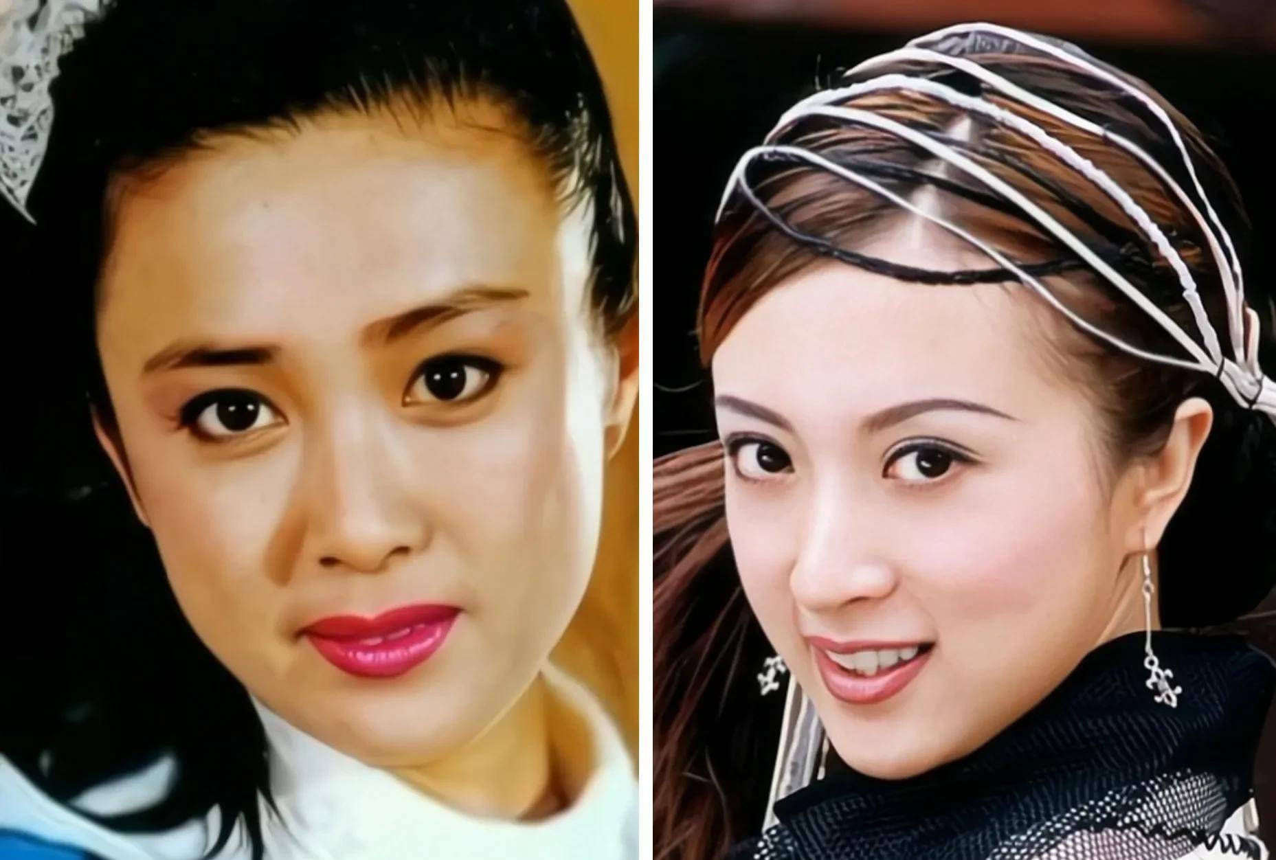 这样对比看,很明显傅艺伟的脸型更饱满,五官看着也很协调自然,金巧巧