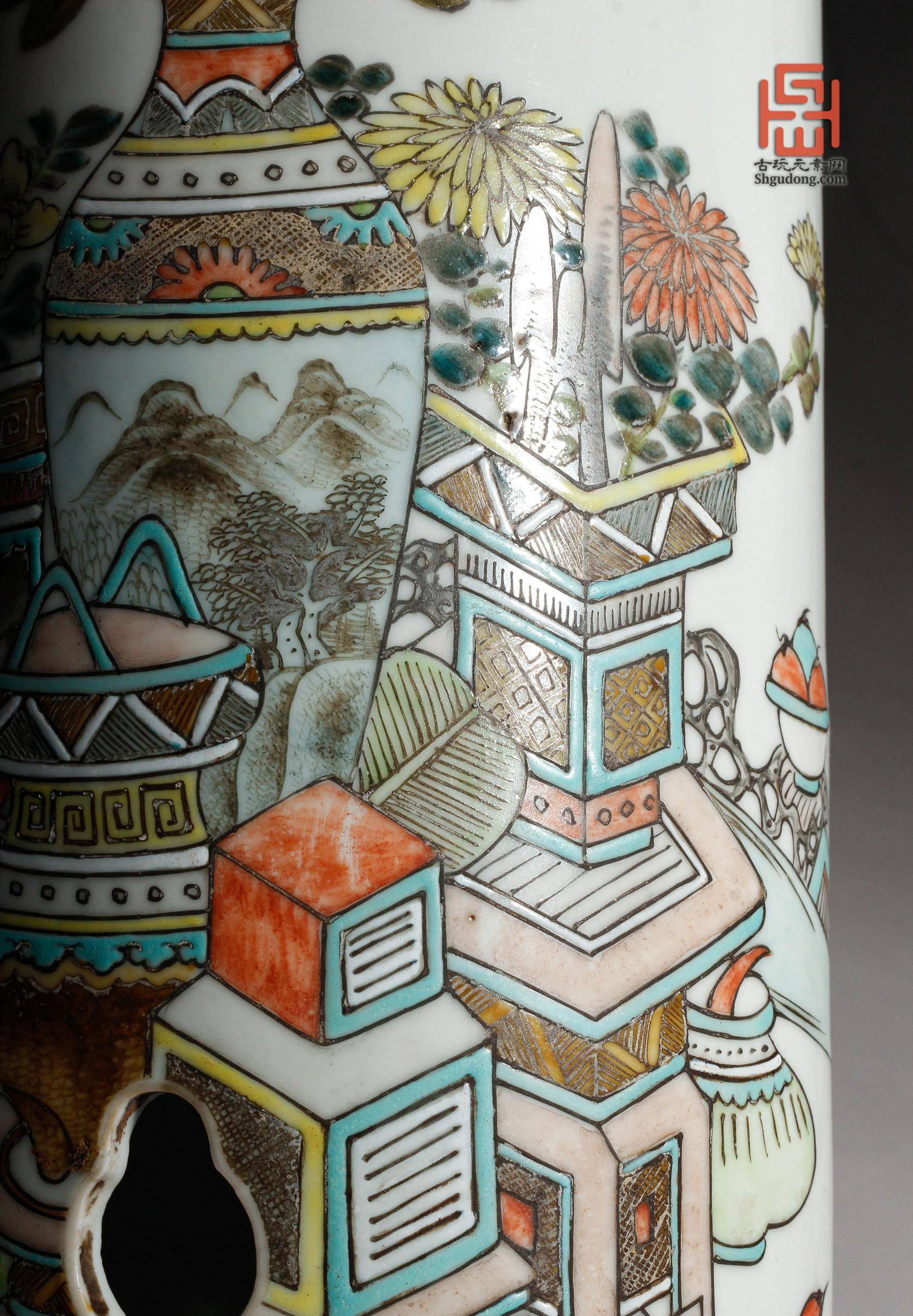 清光绪 博古名家徐品衡作浅绛彩博古图帽筒_许品衡_藏品_年制