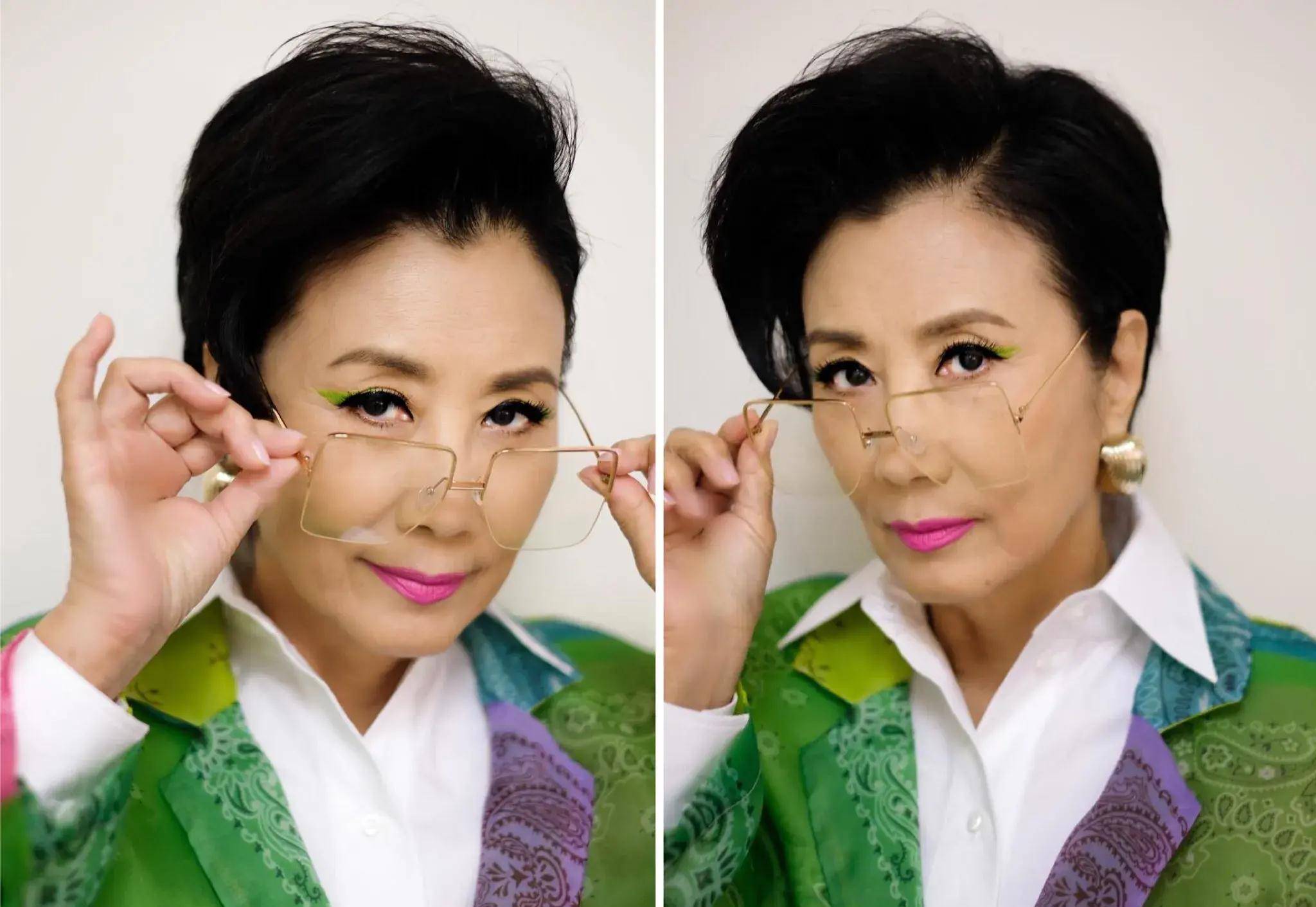 73岁的汪明荃因爱年轻美丽,不惧年龄挑战"便利贴"镂空吊带裙_时尚