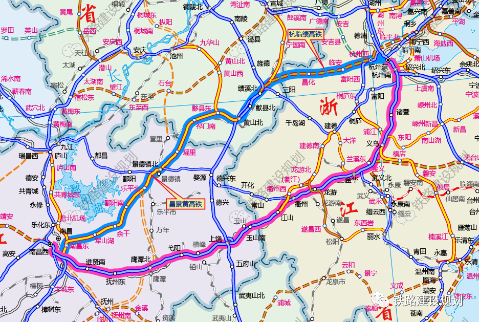 昌景黄高铁(即杭昌高铁黄山至南昌段)是国家中长期铁路网规划"八纵八