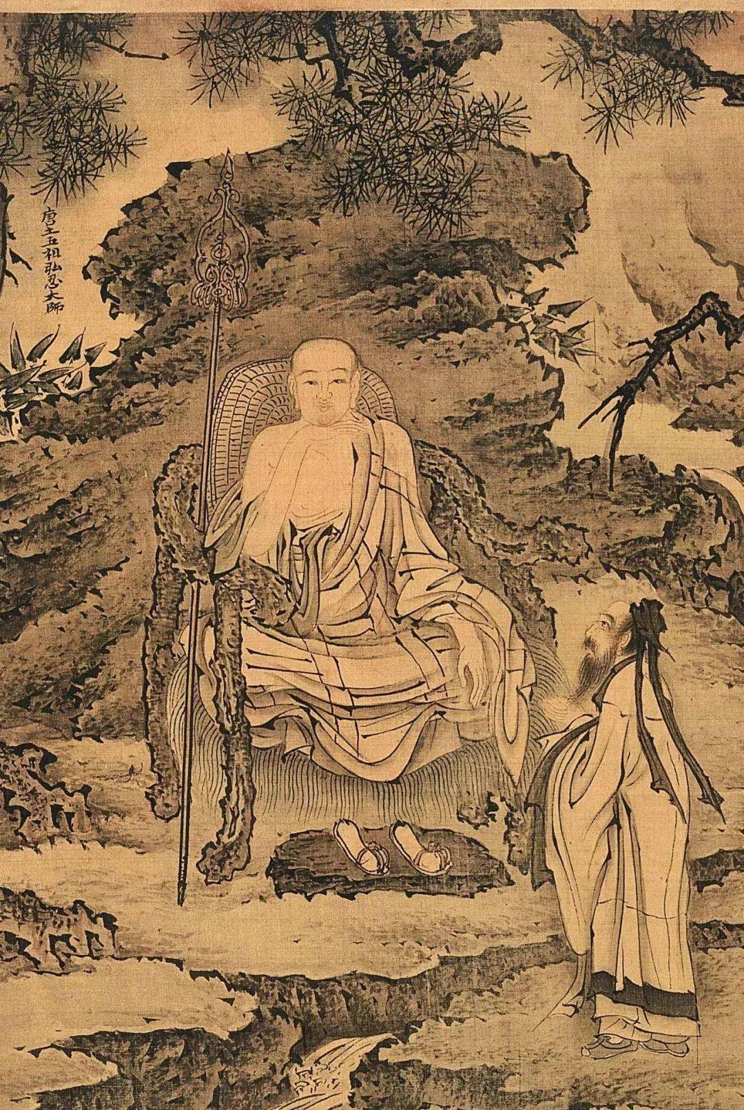 四祖道信三祖僧璨二祖神光初祖达摩戴进工笔人物画《达摩六代祖师图》