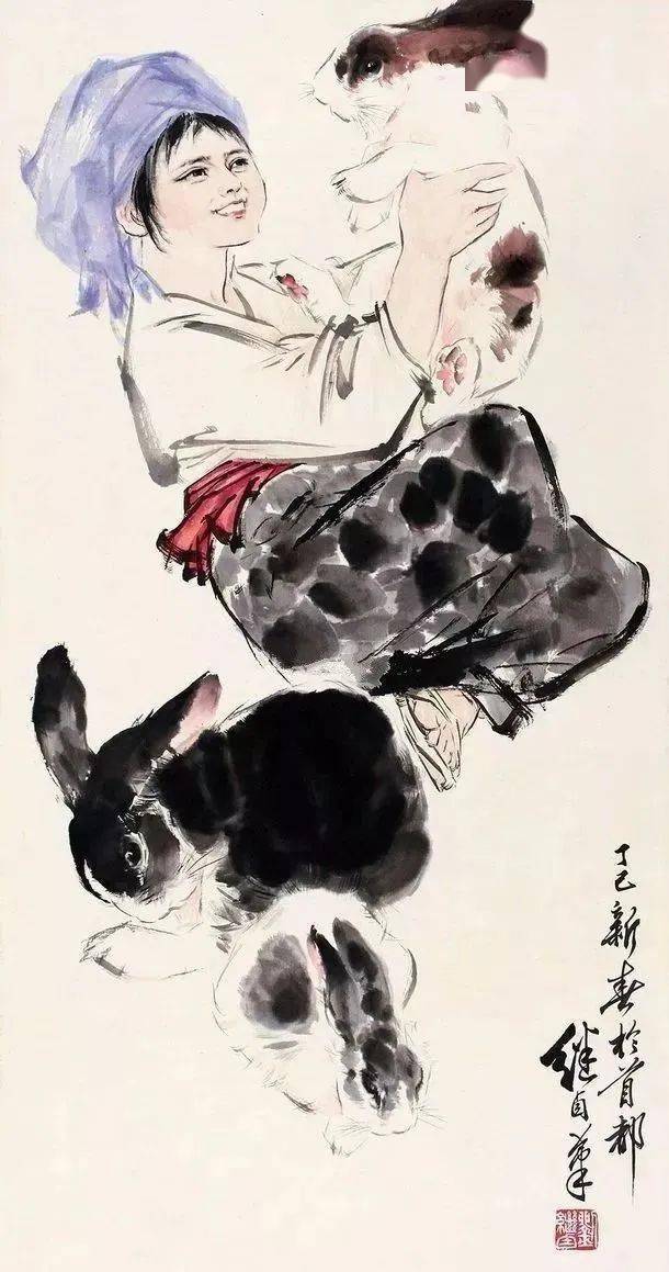 中国美術 中国近代画家 『 劉奎齡 兔子 』 中央工芸美術学院認定