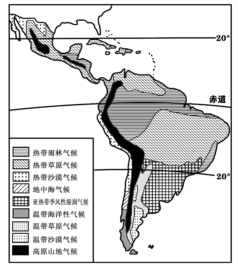 (下图是南美洲沿南回归线的地形剖面图)③东部:高原,平原相间排列