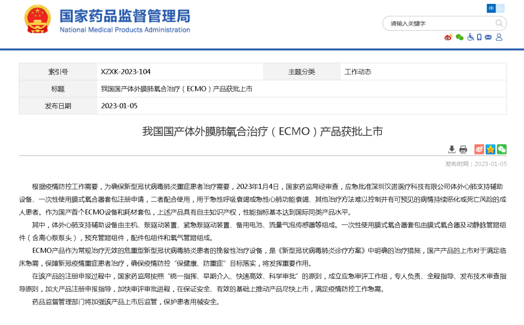 二者配合使用,用於急性呼吸衰竭或急性心肺功能衰竭,其他治療方法難以