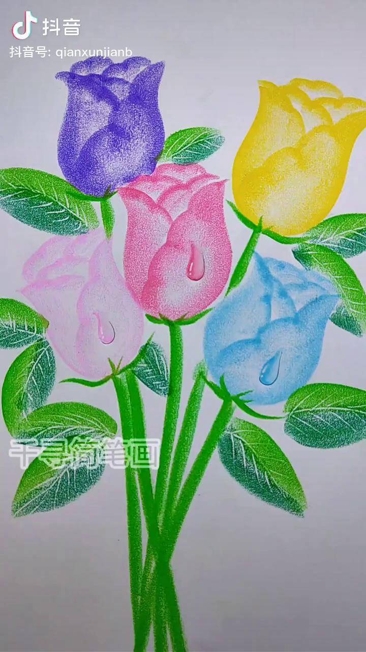用油画棒简单几笔画玫瑰花,简单易学,喜欢的学起来(六边形的油画棒)