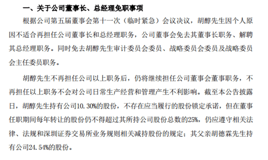 45岁儿子和72岁父亲闹矛盾？儿子董事长职位被免，深交所发关注函：咋回事