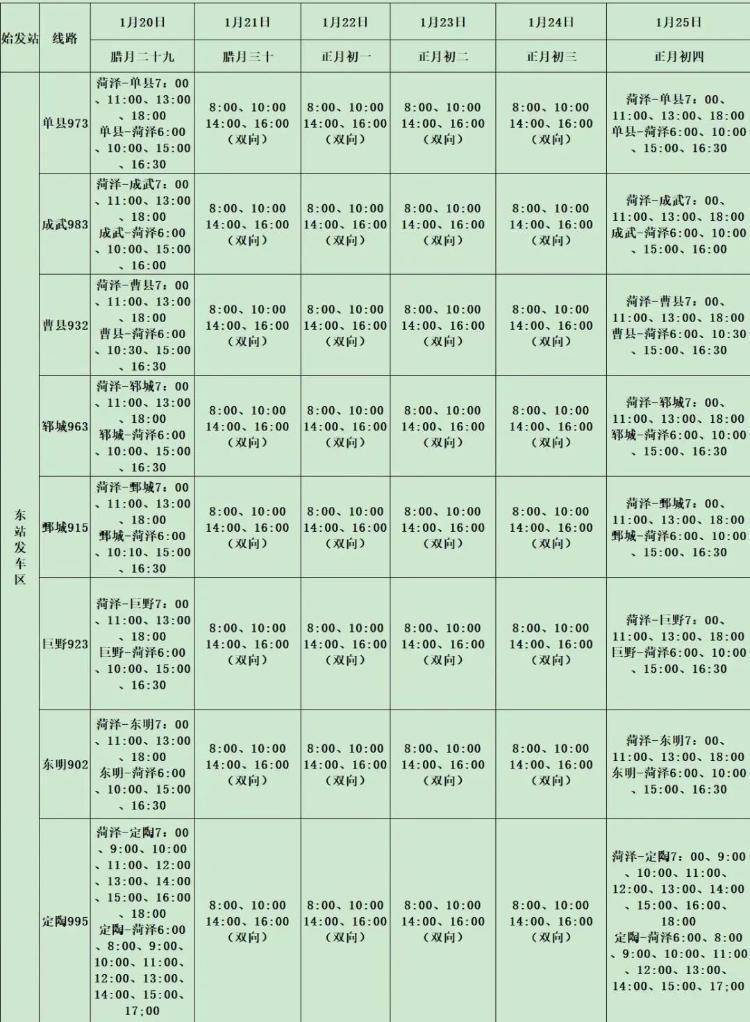 菏泽城际公交2023年春节运营首末班时间表出炉！