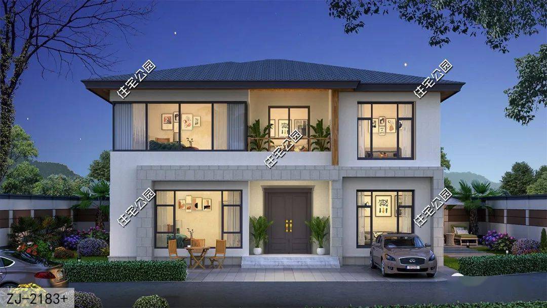 13×12米二层现代别墅,朝南套卧 舒适大客厅造就高品质住宅(2183 )