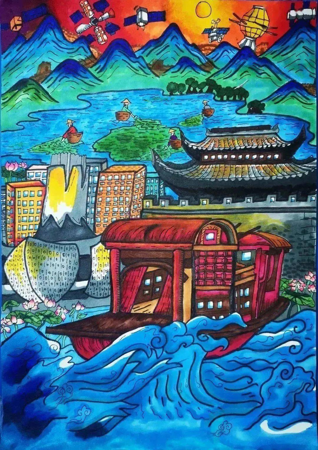 嘉兴市阳光小学周子诺同学的绘画作品登上了中国空间站.