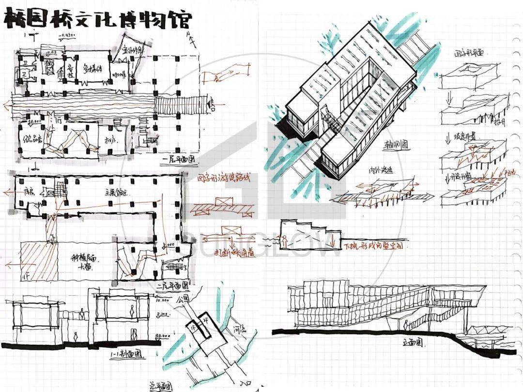 案例抄绘05 | 轴线,折板,漫游——天津桥园桥文化博物馆