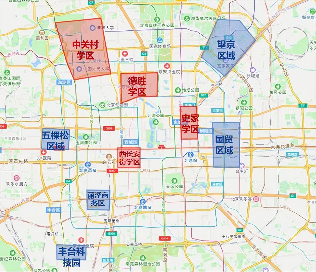 空间上看,史家学区,西长安街学区,德胜学区,中关村学区等重点学区