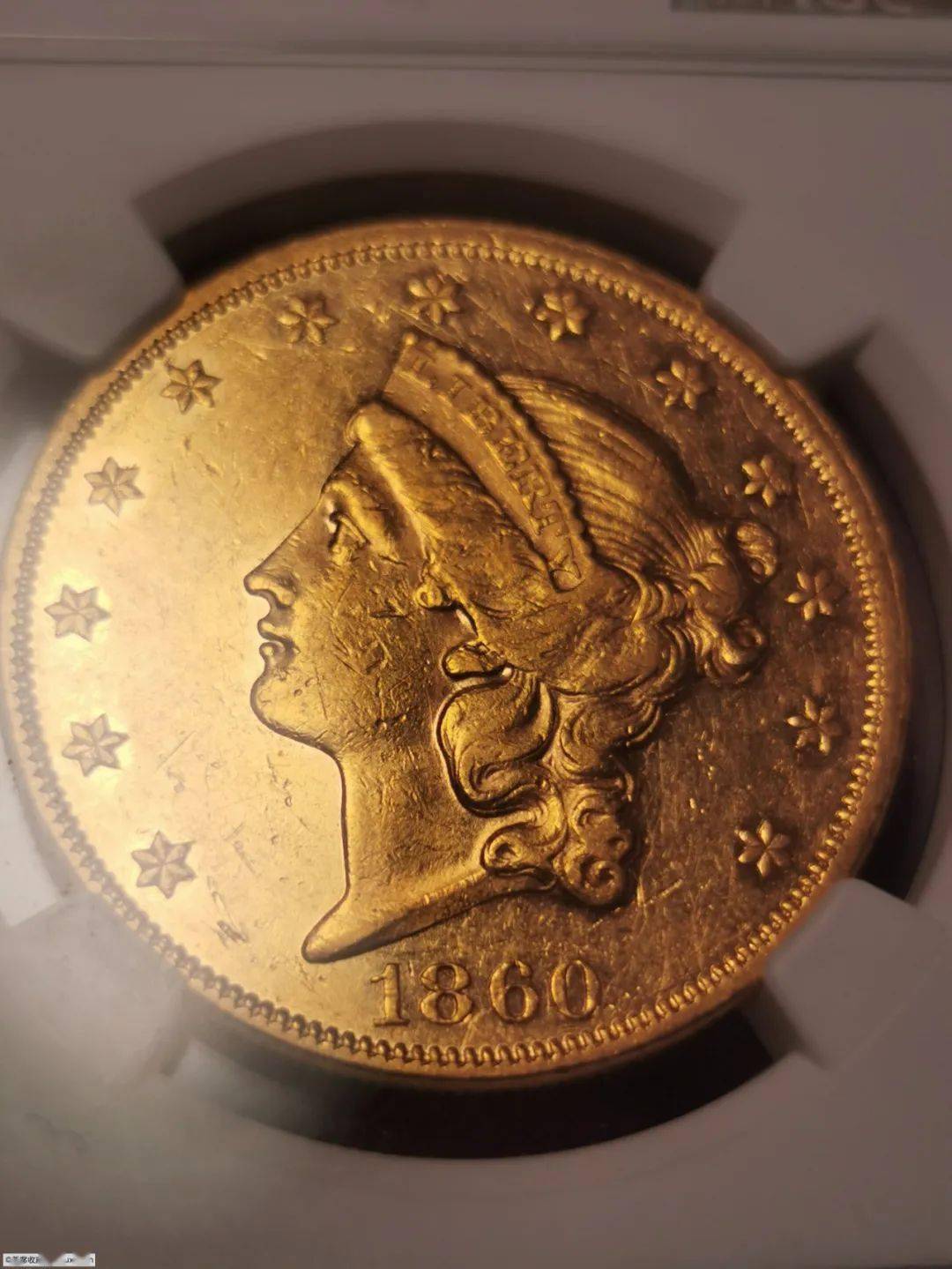 分享| 1860年20美元双鹰金币 铸压有力色泽迷人