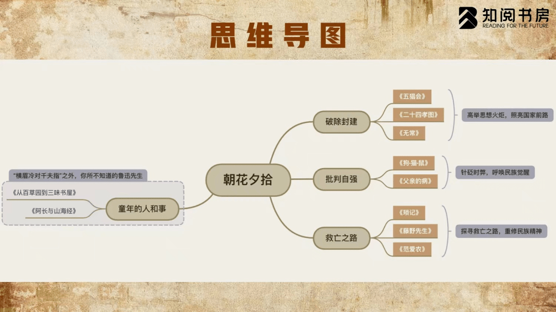 比如《朝花夕拾》中,莊重老師會通過思維導圖,原文解讀,拓展閱讀視野