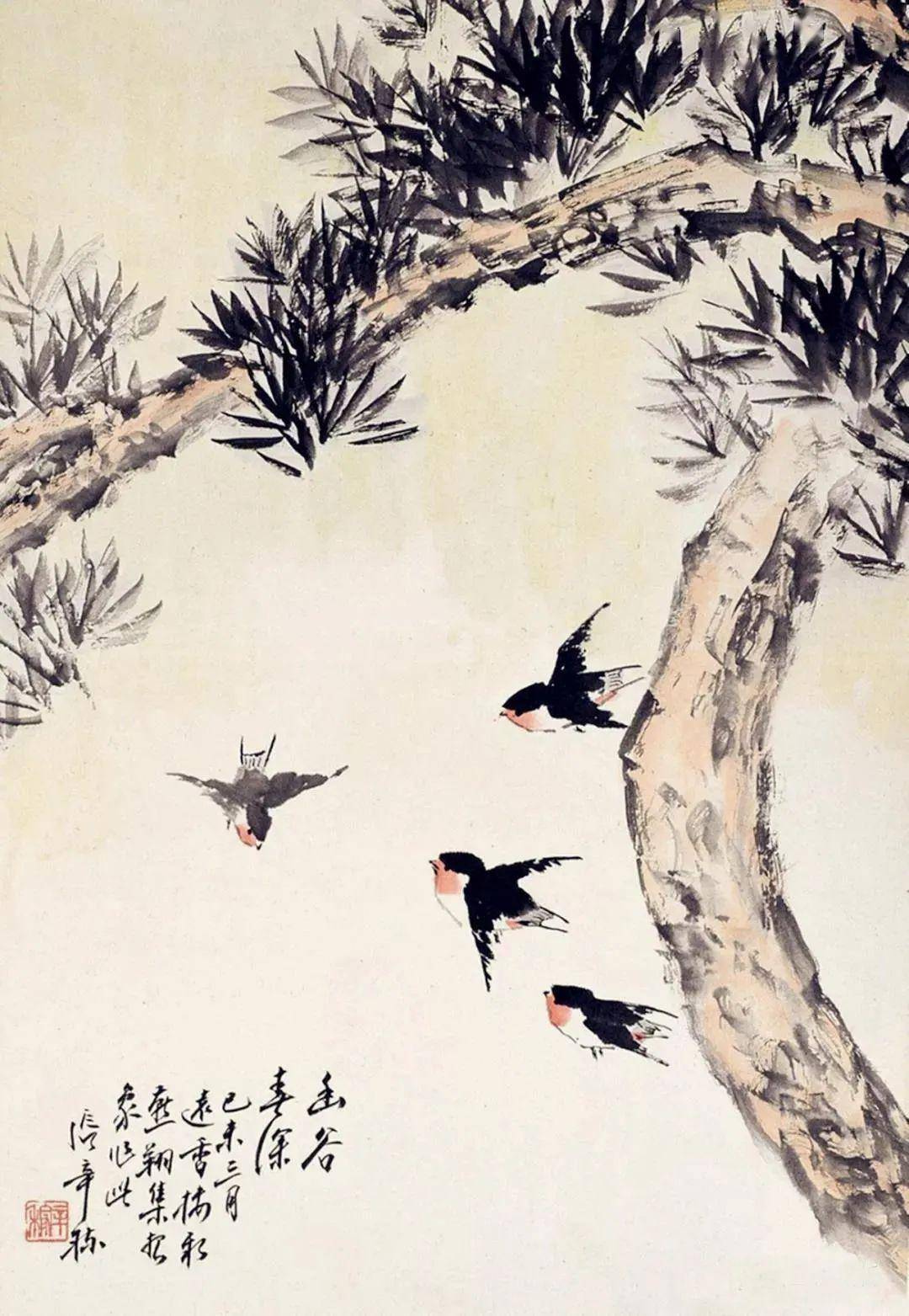 小写意春燕,太美了_花鸟_张辛稼_艺术