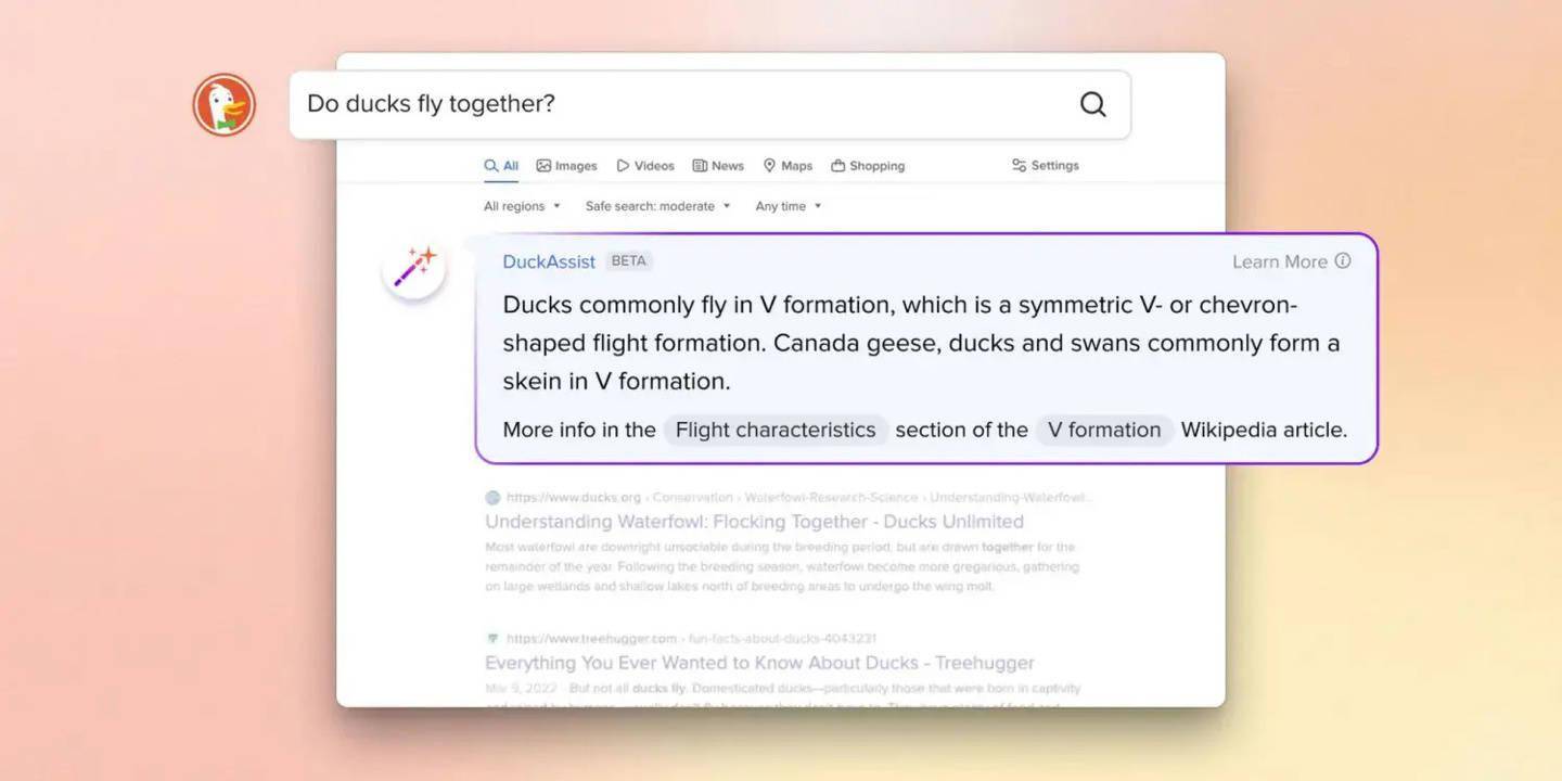  DuckDuckGo搜索引擎今天推出测试版DuckAssist 可通过AI工具帮助用户快速找到答案