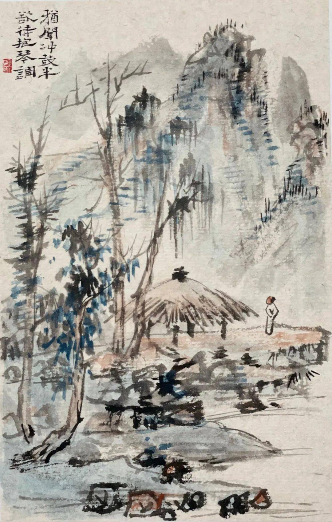 就比如在南宗山水画始祖王维创作的山水画作品《江干雪霁图》中画面